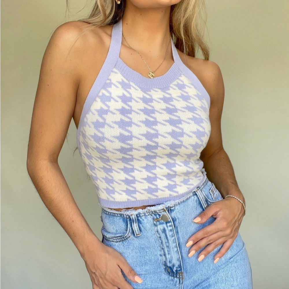 NWT - Backless Crop Top. Size Medium. Purple & Cream